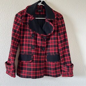 Glam Plaid Blazer Jacket Women’s Small Red Black Preppy Dark Academia Dressy